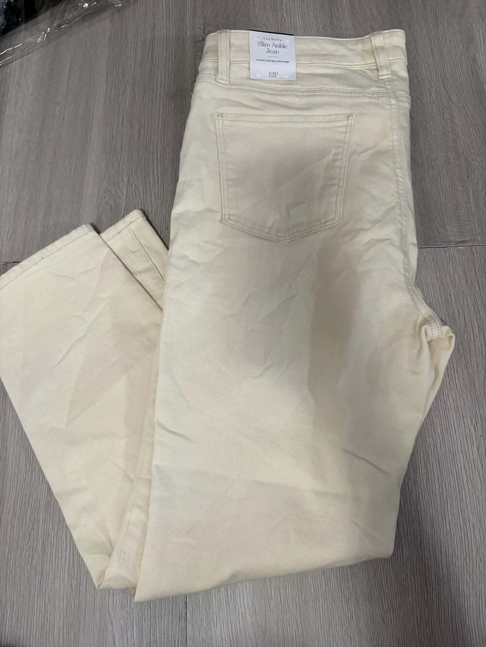 Talbots Slim Ankle Jean Petite 12P Ivory Off-White Denim Pants